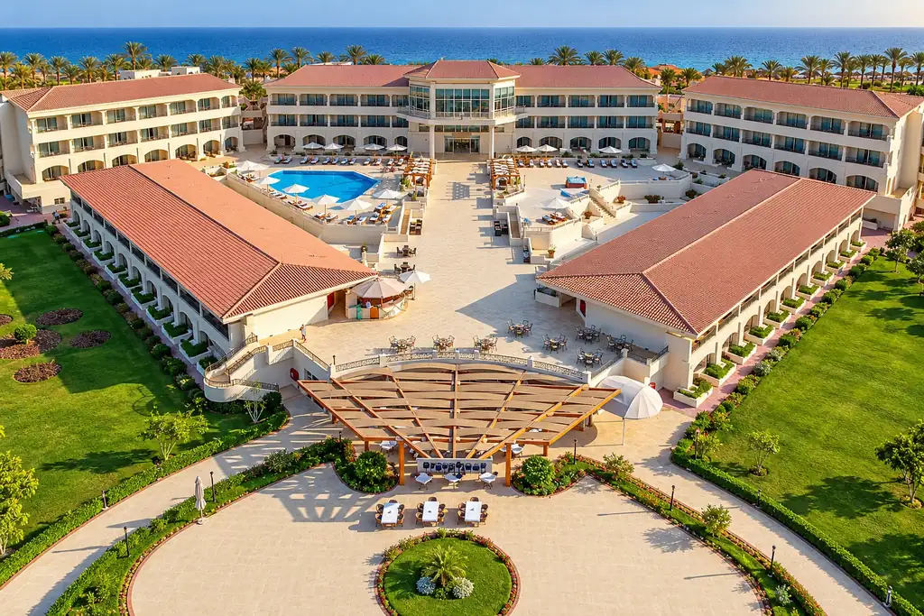 KI-Illustration: Anlage von oben im Cleopatra Luxury Beach Resort Makadi Bay (Adults Only)