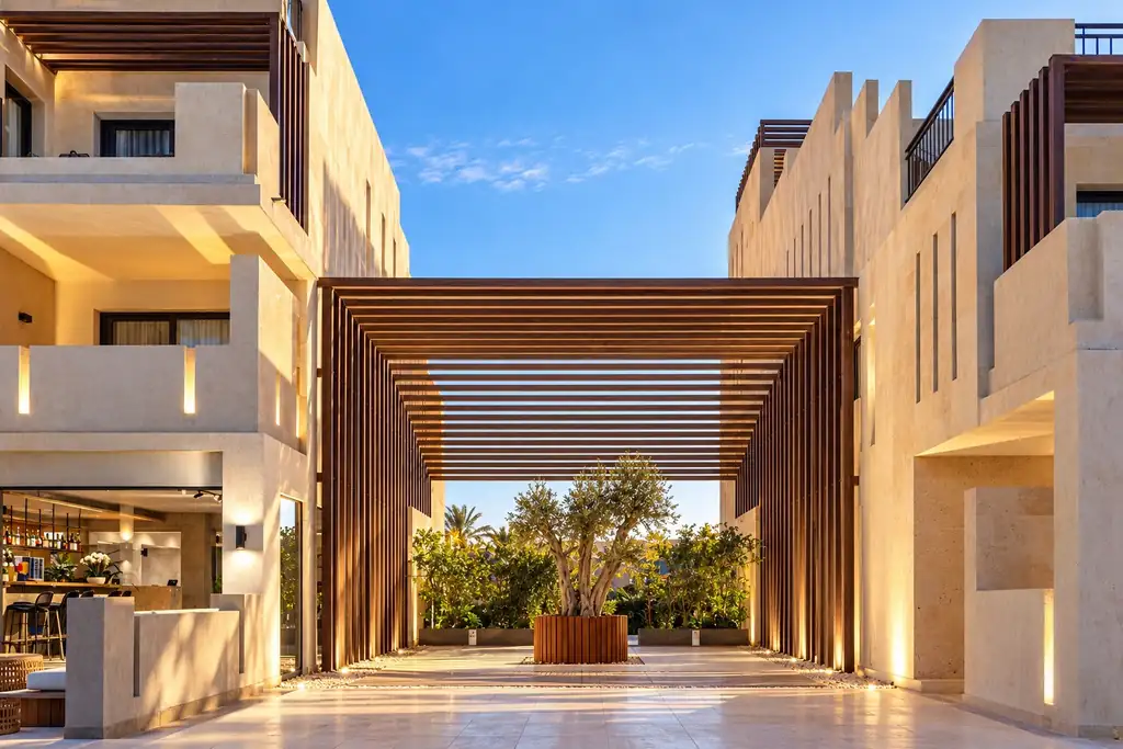 KI-Illustration: Eingangsbereich im CREEK Hotel & Residences El Gouna