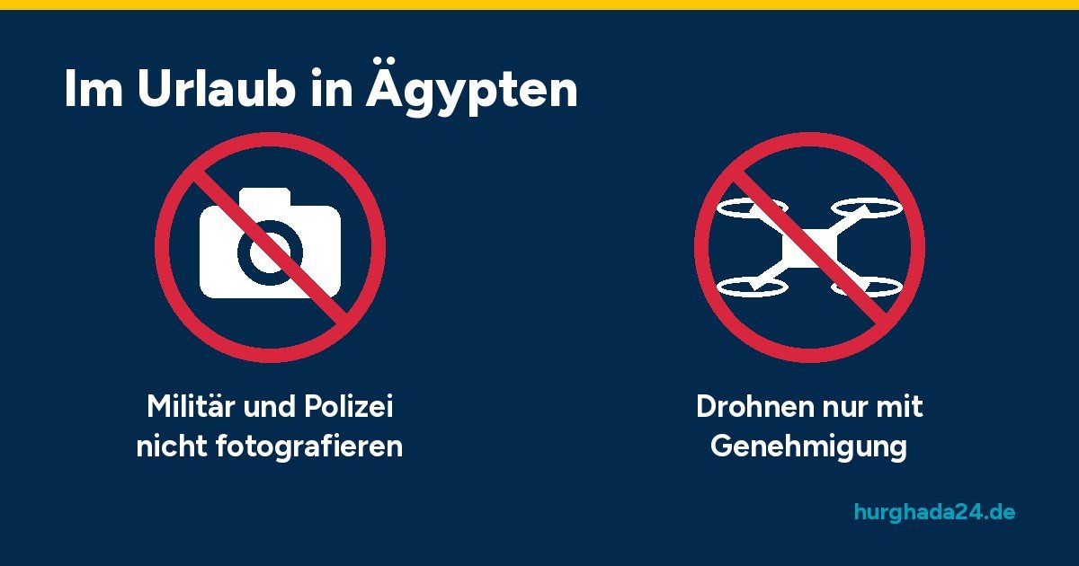 Grafik mit durchgestrichener Kamera und Drohne: Militär und Polizei nicht fotografieren, Drohnen nur mit Genehmigung